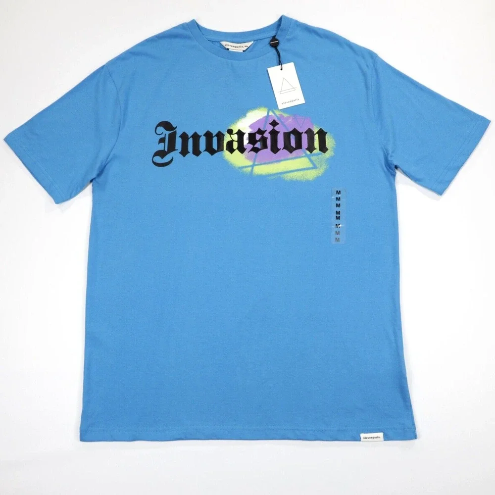 Eleven Paris Men's‎ Crew Neck Graphic T-Shirt Blue Short Sleeve Cotton Size M